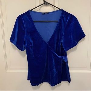 Blue velvet wrap top
